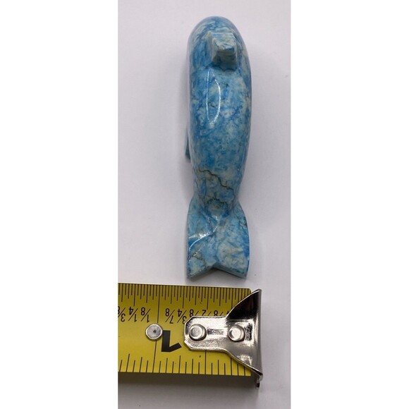 2 VTG  Blue Marble Hand Carved Dolphin Figurines Small Paperweights Desk Pieces - Picture 9 of 14